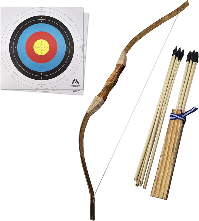 Adventure Awaits! Handmade Wooden Bow and Arrow Set | 10 Wood Arrows and Quiver | for Outdoor Play