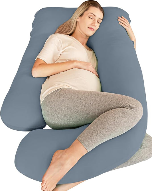 Cute Castle Cooling Cover Pregnancy Pillows, Soft U-Shape Maternity Pillow with Removable Cover - Full Body Pillows for Adults Sleeping - Pregnancy Must Haves - Jumbo 57 Inch - Grey