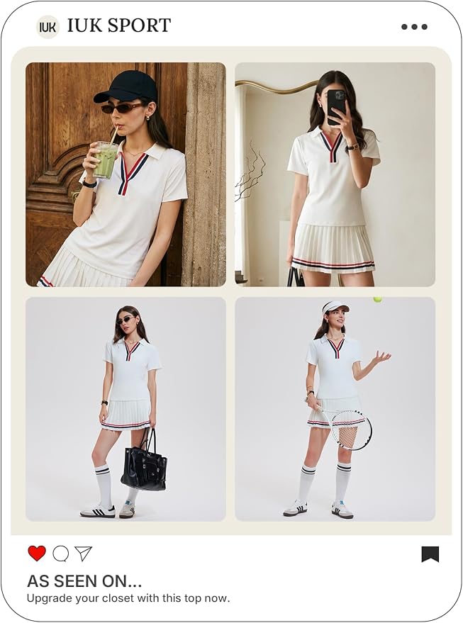 Women 2 Piece Tennis Skirt Set Pleated Golf Outfit, Polo V-Neck Athletic Dress Alternative Skort Set for Pickleball Pockets