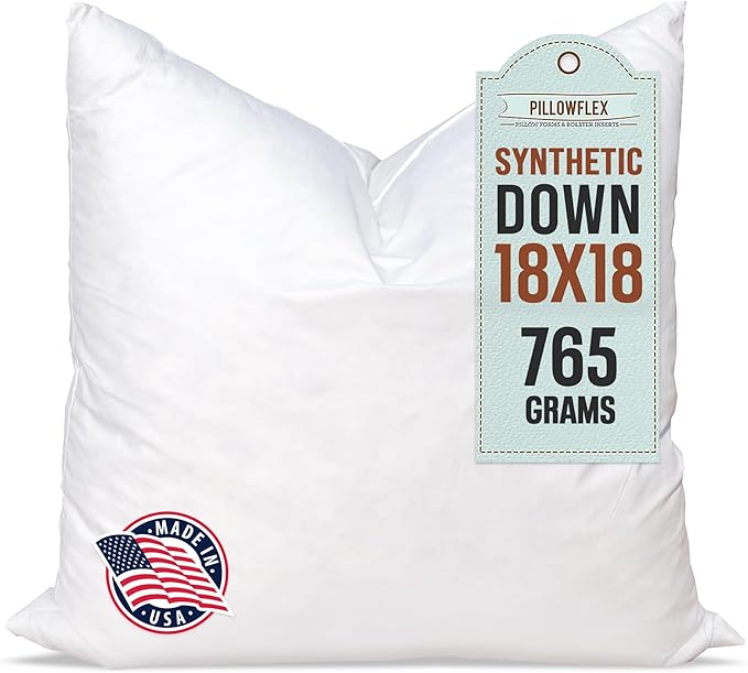 Pillowflex Synthetic Down Pillow Insert 18x18 in - Karate Chop Pillow | Small Square Sham Form, Plush Polyester Cotton Blend, Cloud-Like Comfort, Clump-Resistant Fill, Smooth Elegant Finish