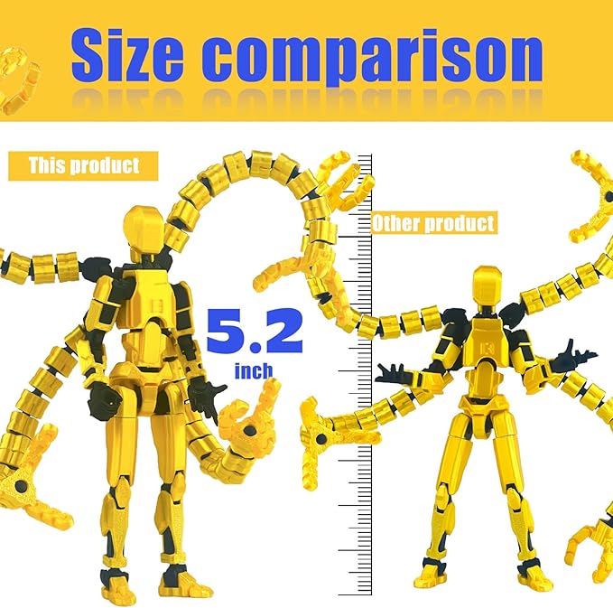 Assembly Completed T13 Action Figure 3D Printed Multi-Jointed Movable T 13 Nova 13 Robot 13 Action Figure Desktop Decorations for Game Lovers (Yellow, 5.5 Inch)