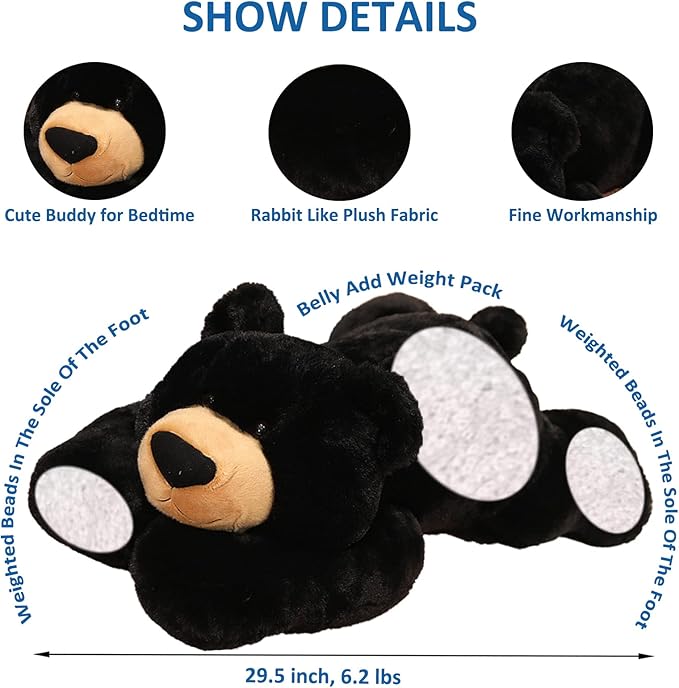 Weighted Stuffed Animals, 29.5" 6.2lbs Weighted Bear Stuffed Animal Toy Cute Black Bear Plush Pillow Weighted Plush Animals Toy