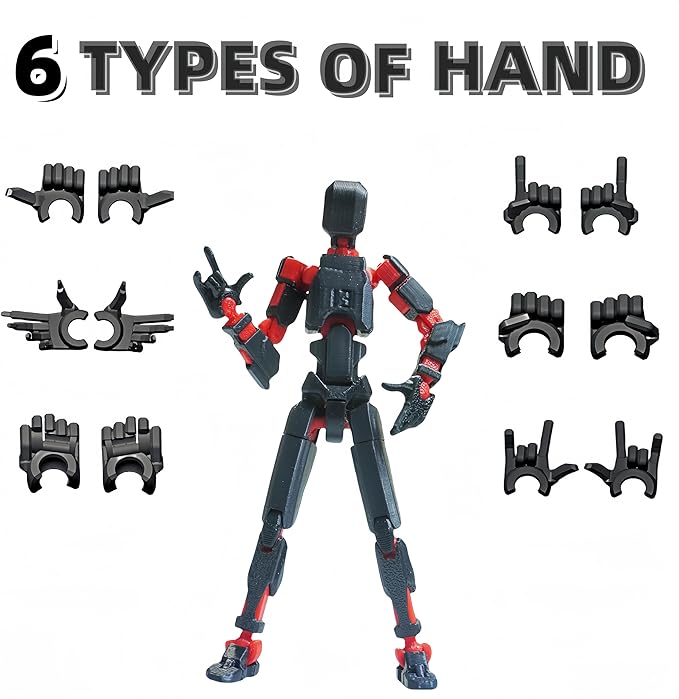 Dummy13 Action Figure Set | Pre-Assembled 3D Printed Titan and Robo Figures | Highly Articulated Robot Toys with Interchangeable Accessories | Perfect for Collectors and Hobbyists (Black red)