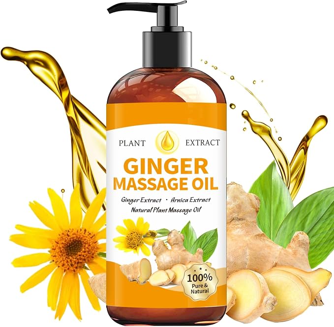 Ginger Oil Massage Oil for Massage Therapy,Ginger Oil Lymphatic Drainage,Sore Muscle Massage Oil,Natural Ginger Body Oil for Gua Sha Massage with Arnica Oil-Warming,Relaxing,Soothing Muscles