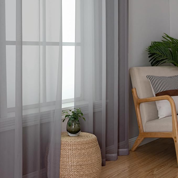 OWENIE Grey Sheer Curtains, Sheer Curtains 78 inches Long 2 Panels Set, Rod Pocket Voile Fimly Gray Drapes for Living Room/Bedroom, 2pcs, Each 42" W x 78" L