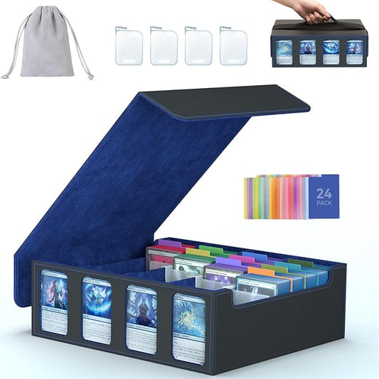 4-Row Trading Card Storage Box, Bulk Cards Case for 3200+ Mtg tcg Magic Playing Game Card Organizer, Commander Deck Box with 4 Supports & 24 Dividers & Strap