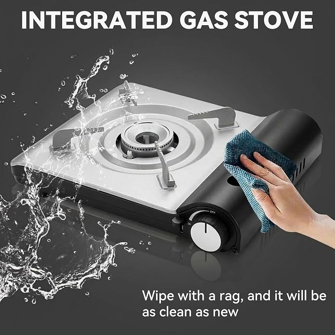 Detachable Grill Pan & Butane Stove Combo with Safety Auto-Eject | Portable Suitcase Design for Camping, Tailgating, Picnics, Indoor/Outdoor Cooking & Hot Pot