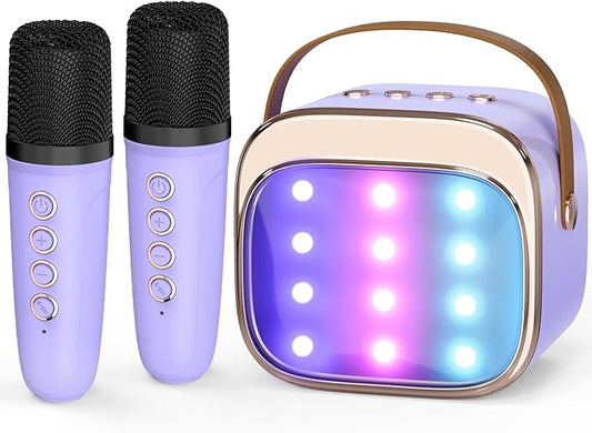 FLUESTON Mini Karaoke Machine for Kids Adults, Portable Bluetooth Speaker with 2 Wireless Microphones, Valentines Gifts for Kids, Toys for Girls Ages 3, 4, 5, 6, 7, 8, 9,10,11 + Years Old