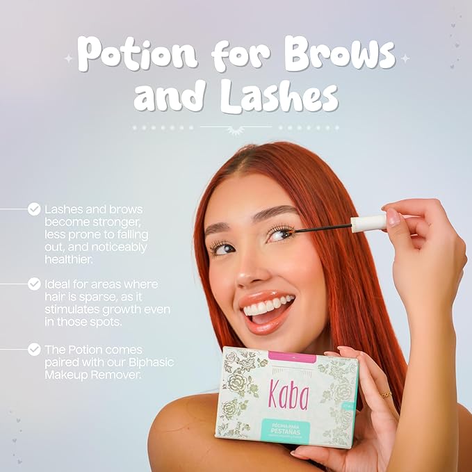 Kaba Eyelash Growth Serum for Longer, Thicker & Stronger Eyelashes with Essential Oils. Dermatologist Tested. Includes Makeup Remover Oil - Improved Formula