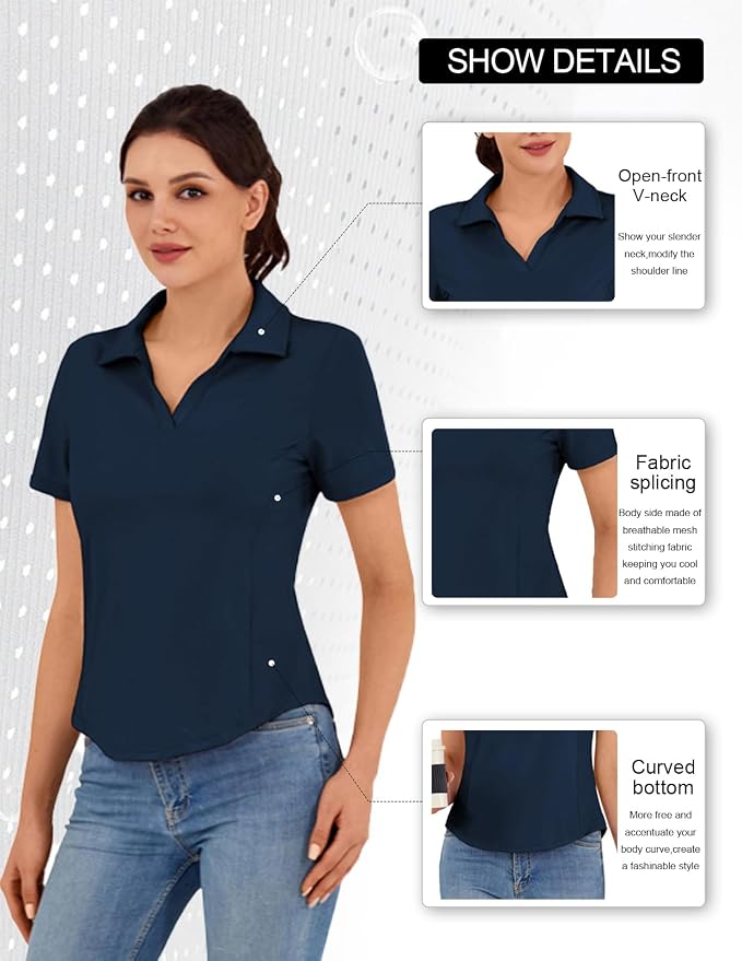 JACK SMITH Women's Golf Polo Shirt V Neck Short Sleeve Tennis Shirt Sun Protection Moisture Wicking Athletic Tops