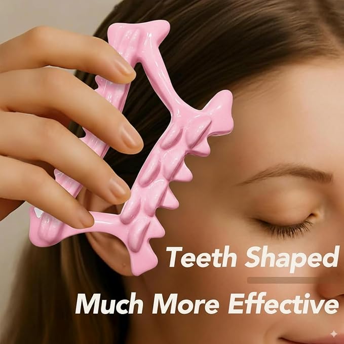 Teeth Shaped Ceramic Massage Tool for Head Face Neck Arm Back Leg|Effective Head Scalp Comb|Trigger Point Massager Tool|Ceramic Whole Body Gua Sha Facial Tools for Relaxing Beauty Youth(Pink)