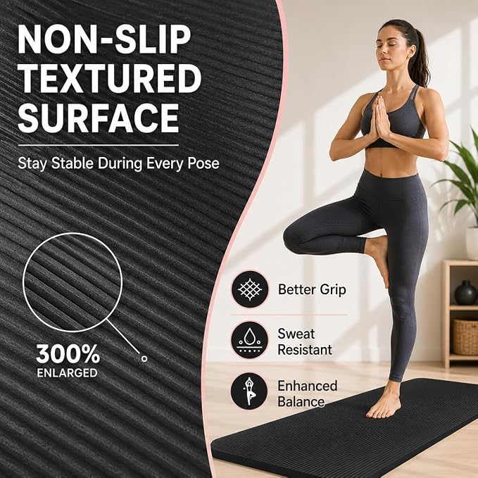 Non Slip Yoga Mat, Extra Thick TPE Exercise Mats for Home Workout with Carrying Strap, Durable Anti-Tear Fitness Mat for Pilates Stretching Gym
