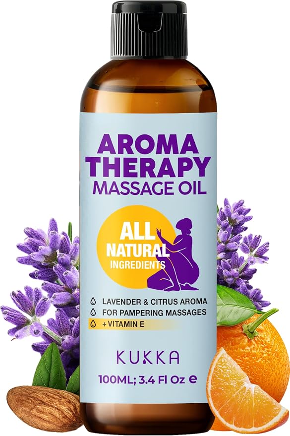 Kukka Relax Massage Oil (3.4 fl oz) & Aromatherapy Massage Oil (3.4 fl oz) Set - Body Oils for Women & Men - Spa Quality & Light Weight