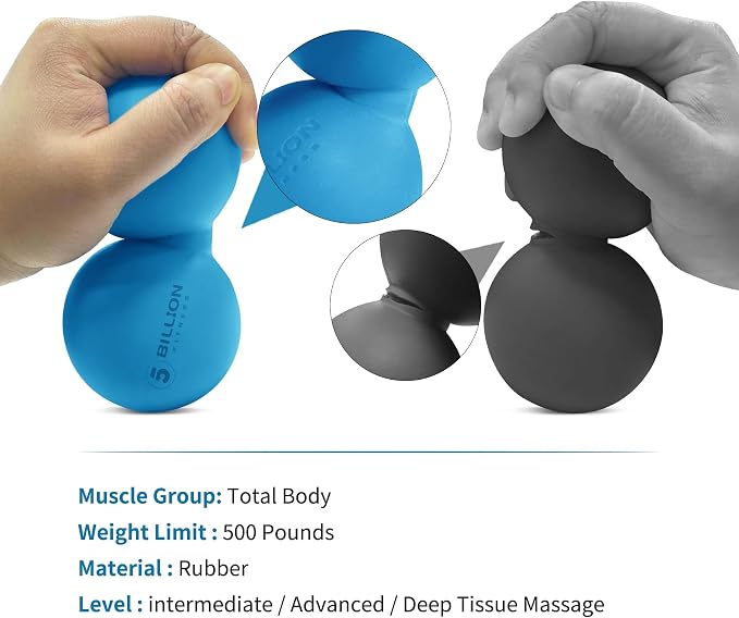 5BILLION Peanut Massage Ball - Double Lacrosse Massage Ball & Mobility Ball for Physical Therapy - Deep Tissue Massage Tool for Myofascial Release, Muscle Relaxer, Acupoint Massage (Black)
