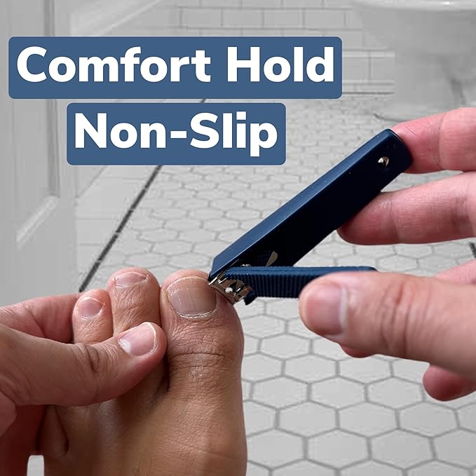 1 Comfort Hold Navy Large Nail Clippers Non-Slip Sure Grip Clipping Removable Catcher Toenails Fingernails Cutter Ultra Sharp Trimmer Stainless Steel Men Women Arthritis Unsteady Hands
