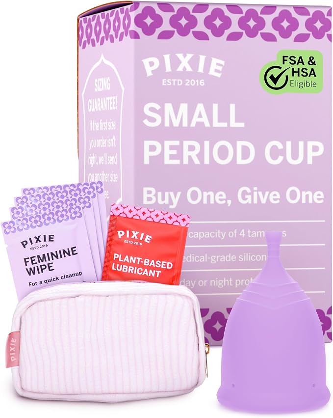 Pixie Soft Menstrual Cup - Ranked 1 for Most Comfortable Reusable Period Cup - Buy One We Give One - Includes Ebook Guide, Cleaning Wipes, Lube, & Storage Bag - Tampon and Pad Alternative