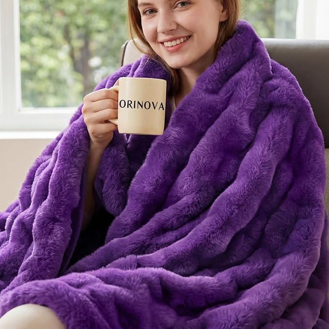ORINOVA Purple Cozy Thick Throw Fuzzy Blanket for Couch Fluffy Faux Fur Blankets for Bed Living Room Women Gift Home Decor 60x80