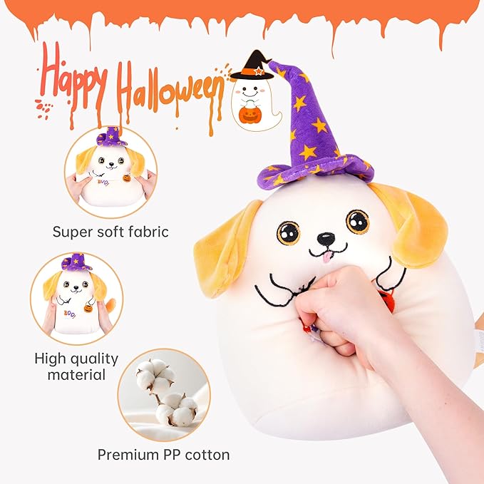 Halloween Dog Plush Stuffed Animal - Kids’ Plush Toy Pillow Witch Hat Pumpkin Lantern Bat Trick or Treat 12 Inch