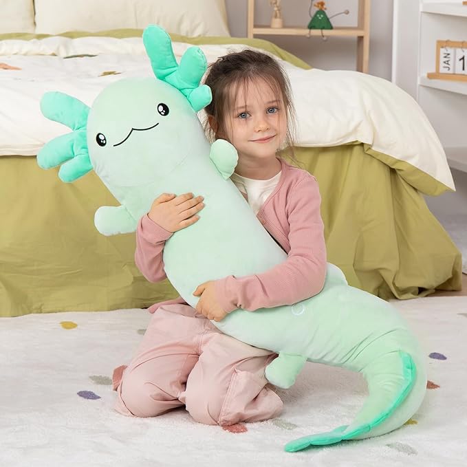 MaoGoLan Giant Axolotl Plush Stuffed Animal,Big Salamander Plush Pillow Toy,Jumbo Stuffed Salamander Body Pillow for Kids, Axolotl Plushies Glow in The Dark,Holiday Birthday Gifts Green