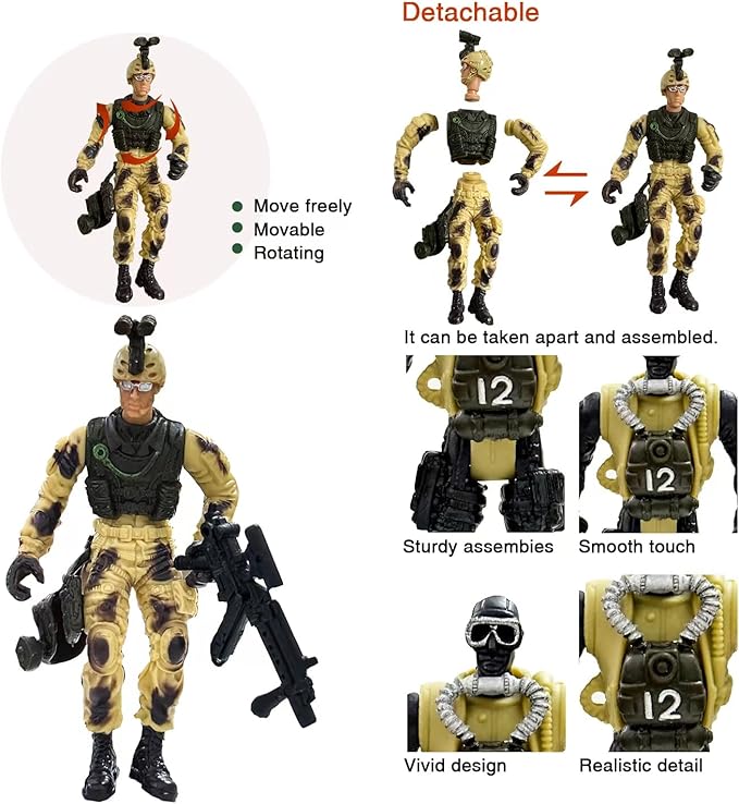 Army Men Toy Set for Boys 4-7,Army Men Action Figure Military Toy Playset US Army Men and SWAT Team with Weapons,Military Action Figures Easter Gift for Boys Age 4-7 6-8