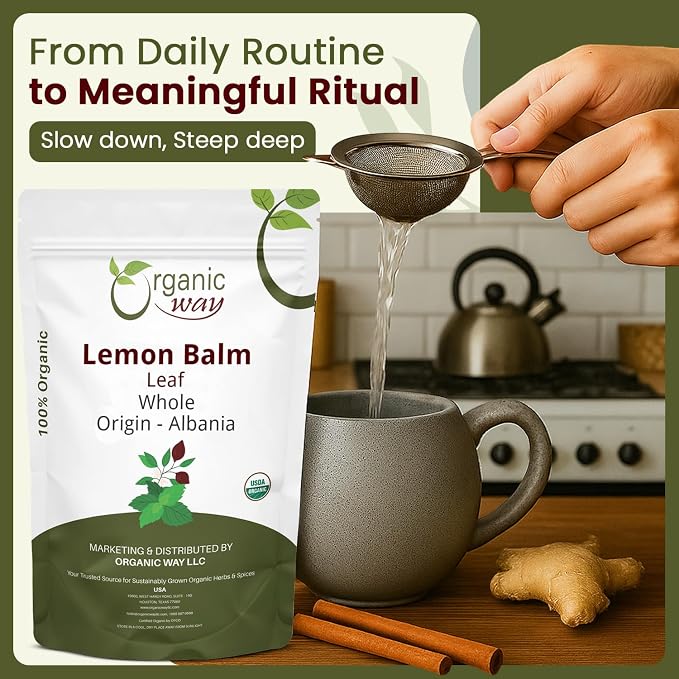 Organic Way Lemon Balm Leaf Whole (Melissa officinalis) - Herbal Tea | Organic & Kosher Certified | Vegan | Raw, Non GMO & Gluten Free | USDA Certified | Origin - Albania (1/2LBS / 8Oz)
