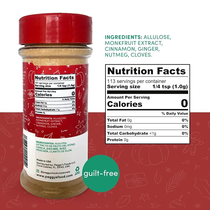 My Secrets Peggy's Food Magic Moments Holiday Sweet Mix - Sugar Free Sweetener with Cinnamon, Ginger, Cloves & Nutmeg - Keto & Gluten-Free Christmas Spice Blend for Baking & Coffee - 4.9 oz