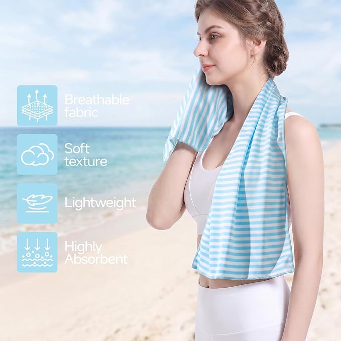 RDEKISS 4 Pack Cooling Towels for Hot Weather (40"x12"), Ice Cool Neck Towel, Soft Breathable Microfiber for Gym, Sport, Running, Yoga, Workout - Blue