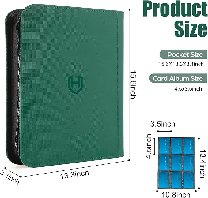 Card Binder 9 Pocket with Zipper, 648 Pockets Trading Card Holder Book, Premium PU Cover Zip Folder Binder, Side Loading Carrying Case Binder Album for TCG, MTG, Sports Cards, Game Cards
