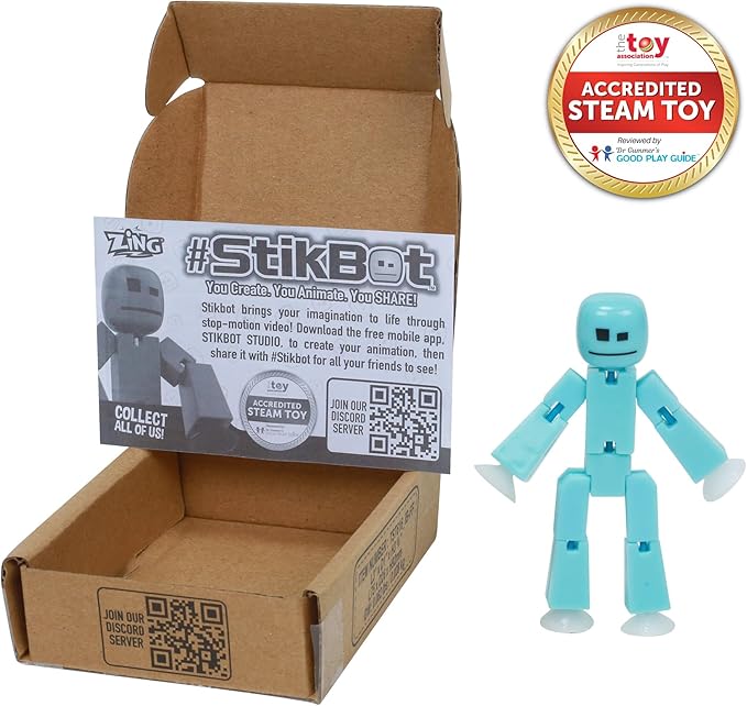 Zing StikBot Single Pack - Includes 1 StikBot - Collectible Action Figures and Accessories, Stop Motion Animation, Ages 4 and Up (Ice Blue)