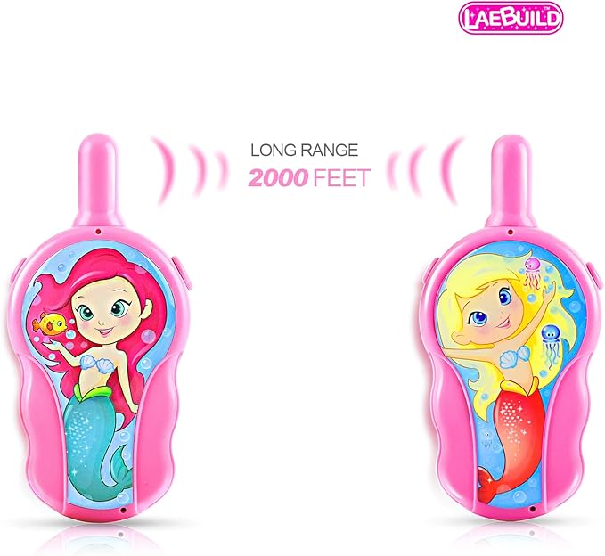 Walkie Talkies for Kids, Toys for 3 4 5 6 7 Year Old Girls Boys, Long Range Walkie Talkies for Toddlers, Mini Pink Cute Mermaid Christmas Birthday Easter Gifts Indoor Outside Games (2 Pack)