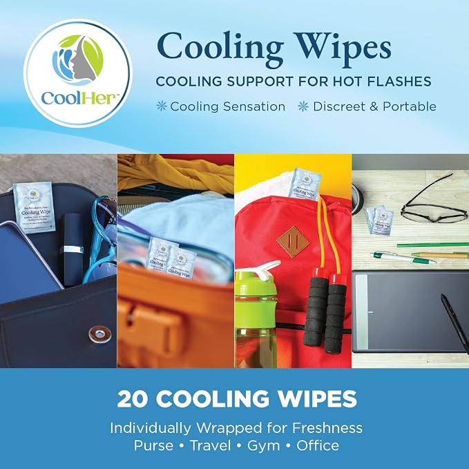 Cooling Wipes for Women – Gentle Cooling for Hot Flashes, Hot Weather & Travel – Individually Wrapped Cooling Wipes – Not Overpowering (20 Count)