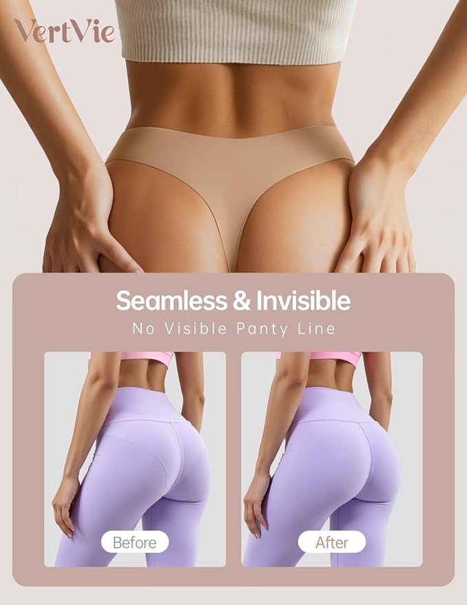 Vertvie Seamless Thongs for Women No Show Thong Panty Liners Invisible Workout Panties Sexy Breathable G-String Underwear