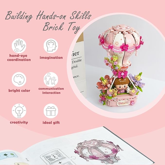 Hot Air Balloon with Flowers Cherry Blossom mini Building Blocks Set, Brithdays Gifts for Girls Adults Women,Creative Building Toys for Kids 8-14+(790pcs)