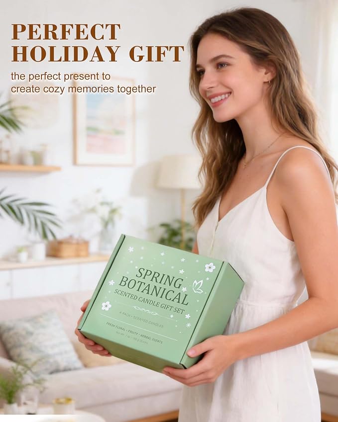 Scented Candles Gift Set, Long Lasting 4 Pack Aromatherapy Candles for Home | 200 Hour Burn, Fresh Linen & Rain, White Blossom & Pear, Lemon Verbena Zest, Sage Sea Breeze, Gifts for Women