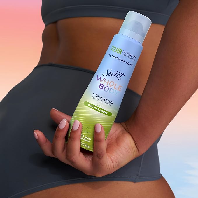 Secret Whole Body Deodorant for Women, Spray White Tea & Jasmine Scent, Aluminum Free Deodorant Spray, 72 HR Odor Protection, 3.5 oz