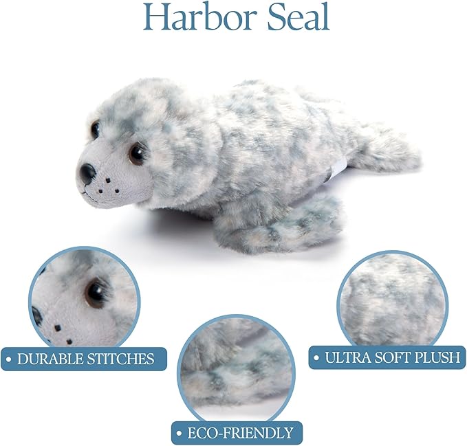 The Petting Zoo Harbor Seal Gray Stuffed Animal Plushie, Gifts for Kids, Scoopz Sealife Animals, Seal Plush Toy, 10 inches