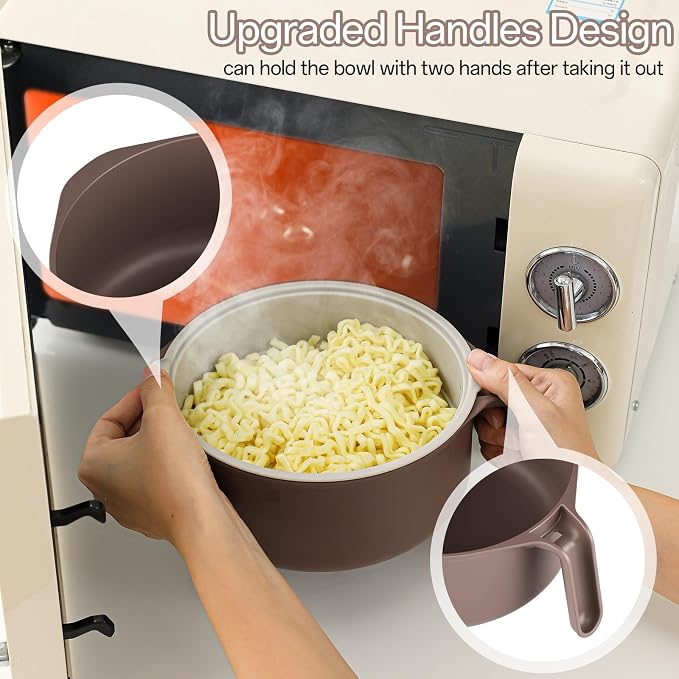 MEACOLIA Jumbo 50 oz Microwave Ramen Cooker Bowl | with Lid & Drain Strainer, Spill-Free, Rapid Noodle Pasta Cooker, College Dorm Essentials for Girls Guys, Apartment Friendly