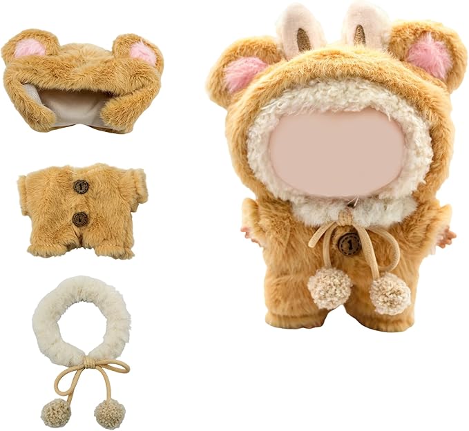 17cm Doll Clothes, Bear Outfits for Clothes Set, Premium Fashion Dolls Keychain Accessories, Faking Animal Style Outfit Jumpsuit (Bear)