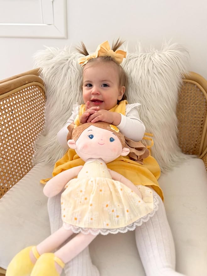 Soft Baby Doll Toys (16''), My First Baby Rag Doll for 1 Year-Old Girl Birthday Gift, Christmas Plush Toys Gift for Toddler Kids Infants-Daydream-Daisy-Girl-Yellow