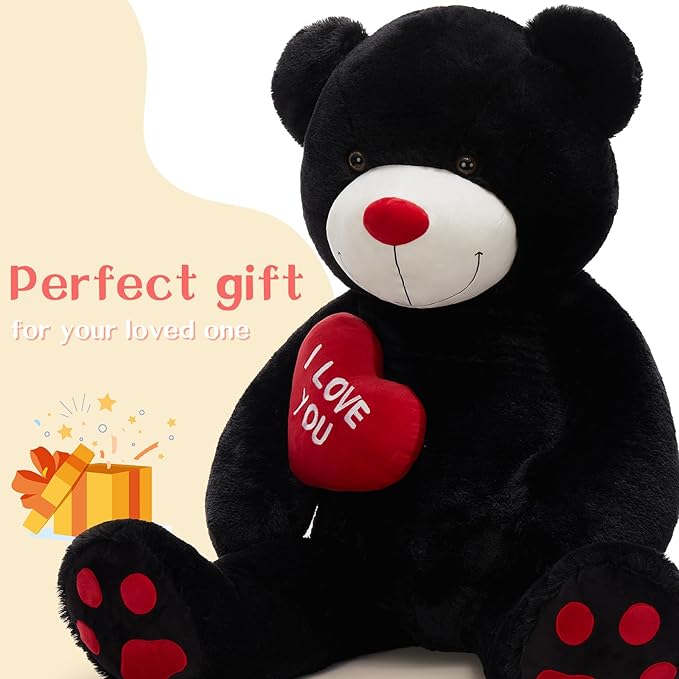 Tezituor Giant Black Teddy Bear 6ft Stuffed Animals - “I Love You” Red Heart Jumbo Human Size Teddy Bear for Girlfriend,Boyfriend,Wife,Lover-Birthday, Anniversary,Christmas, Valentines, Long Distance