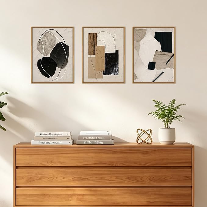 BINCUE Framed Abstract Wall Art Neutral Modern Wall Decor for Living Room Bedroom Bathroom Office 12x16 Inch Set of 3