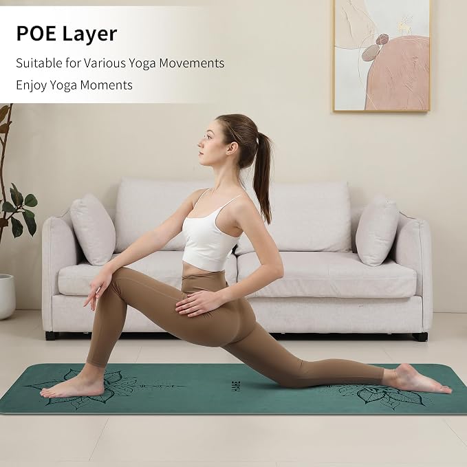 HAHE Yoga Mat Thick (8MM,1/3"), Eco-Friendly POE Non Slip Yoga Mat, High Rebound & Shock Absorption, Anti-Tear & Sweat-Resistant for Yoga, Fitness, Home, Workouts, Large Pilates Mats 72"x24" with Carrying Strap