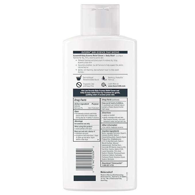 Eucerin Baby Eczema Relief Cream Body Wash, Fragrance Free Eczema Body Wash for Babies with Colloidal Oatmeal, 13.5 Fl Oz Bottle (Pack of 12)