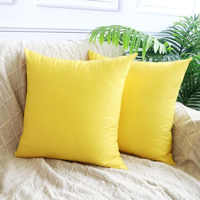 4-Pack 100% Cotton Comfortable Solid Decorative Throw Pillow Case,Thmyo Square Cushion Cover Pillowcase Sublimation Blank Pillow Covers DIY Throw Pillowcase for Sofa(20x20 inch/ 50x50cm,Lemon Yellow)