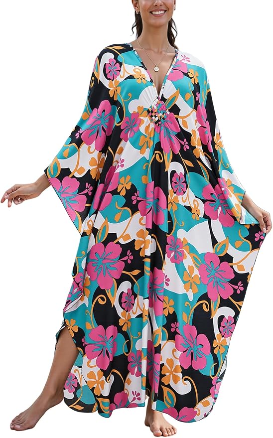 Mumu Dresses for Women Plus Size, Bohemian Kaftan Beach Cover Up Long Maxi Nightgown Soft Loungewear