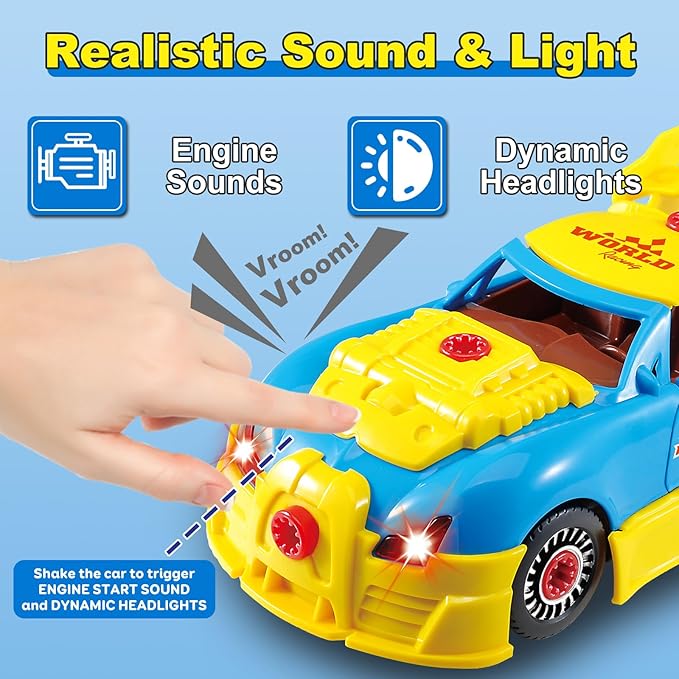 Pup Go Construction Toys for Boys Age 3-8, Take Apart Toy Car Racing, 30 Pieces Building Toys with Electric Drill, Build Your Own Car with Realistic Sounds & Lights, STEM Gifts Kids (4 Spare Screws)