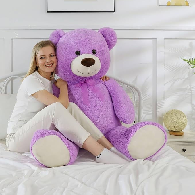 MorisMos Giant Teddy Bear Stuffed Animal 4 Feet, 51'' Large Stuffed Bear for Girlfriend Boyfriend Wife Mom Fiancée Valentine's Gift, Big Bear Plush for Baby Shower Christmas Birthday,Purple