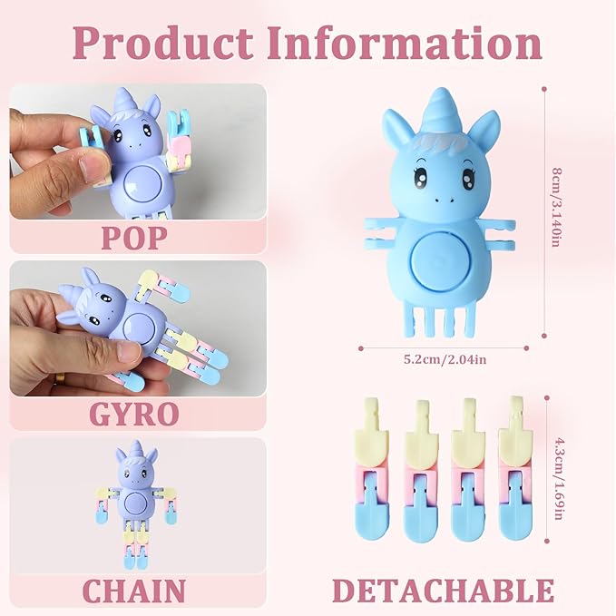 Robot Unicorn Fidget Spinners Toys Transformable Fingertip Gyro Chain Toy Deformable DIY Stress Relief Fidget Toy for Adults Kids Goodie Bag Birthday School Prizes Gift (Unicorn)