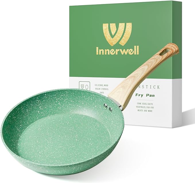 Innerwell 8-Inch Nonstick Frying Pan Small Egg Pan Skillet | Even Heating All Stove Compatible, PFOA PFOS Free, Granite Stone Cookware Skillet, Healthy and Non Toxic, Green