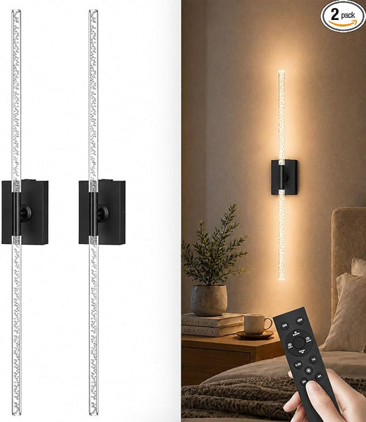 Crystal Bubble Rechargeable Wall Sconces Set of 2, Wireless Modern Lights | 10000mAh, Remote Control, 3000K-6000K Dimmable, 360° Adjustable, Ambient Lighting for Living Room, Bedroom, Picture, Bathroom
